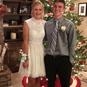 White Sherri Hill High Neck Dress